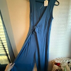 Maternity: Blue Sleeveless Jumpsuit